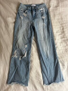 Light Blue Distressed Wide-Leg Women's Jeans